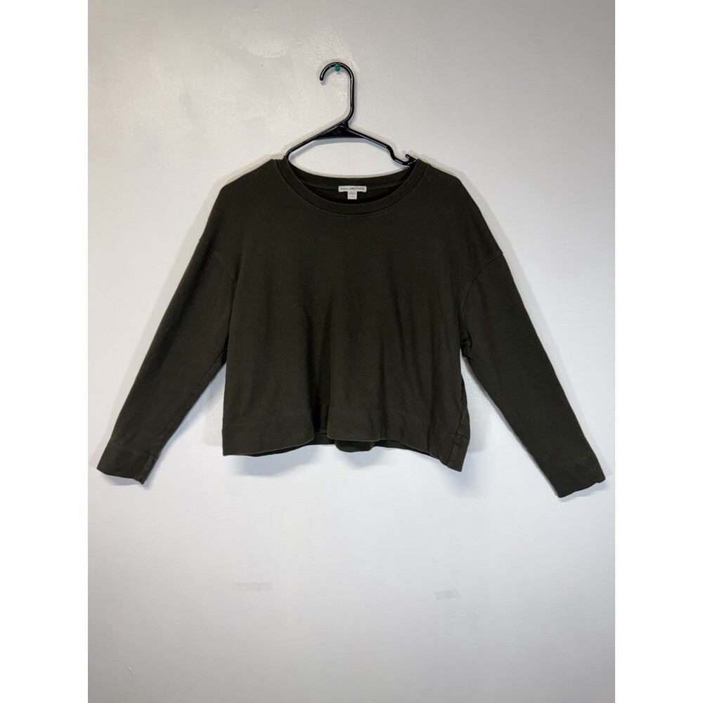 james perse women Crop Top  Sweater Long Sleeve Olive Green 100% Cotton Sz 1